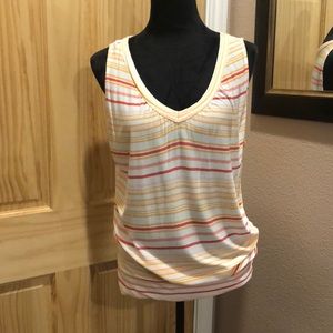 Loft outlet white sleeveless top w/pink and orange stripes size large *preowned